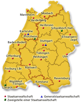 Übersichtskarte der Bezirke der Staatsanwaltschaften